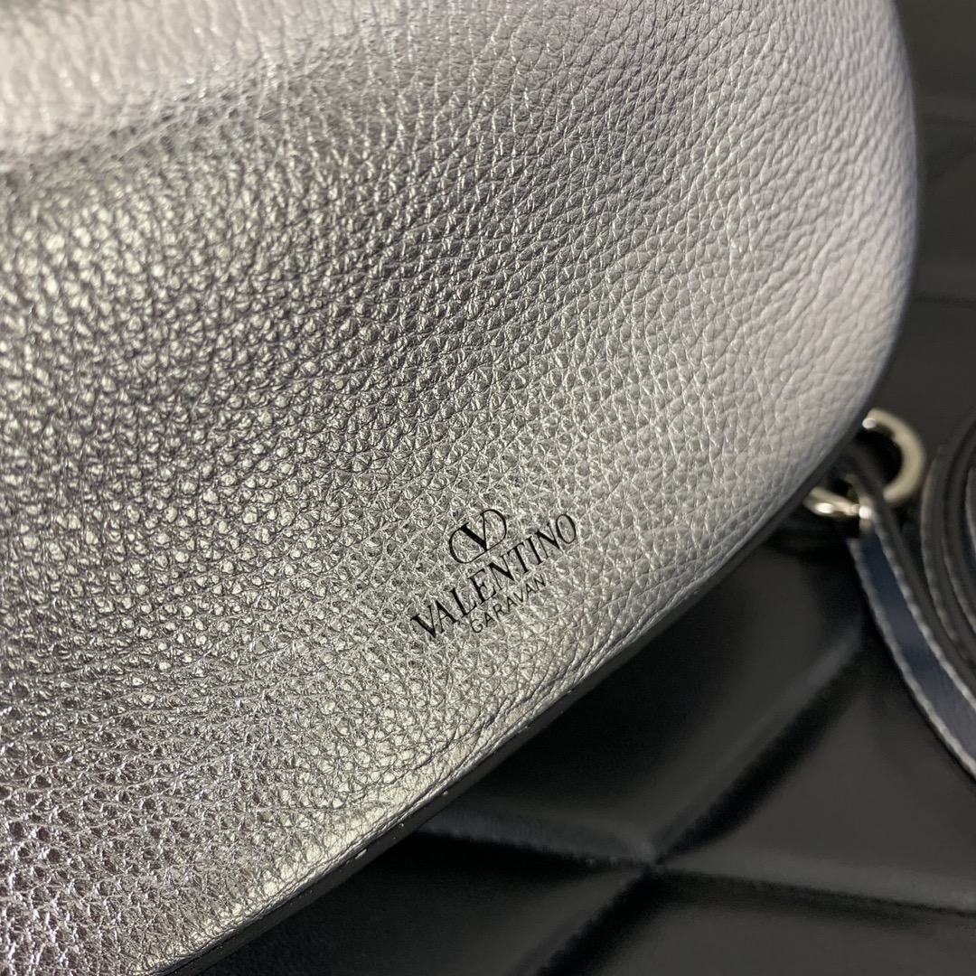 Valentino Garavani VLogo Moon Mini Hobo Bag in Silver Nappa Leather 